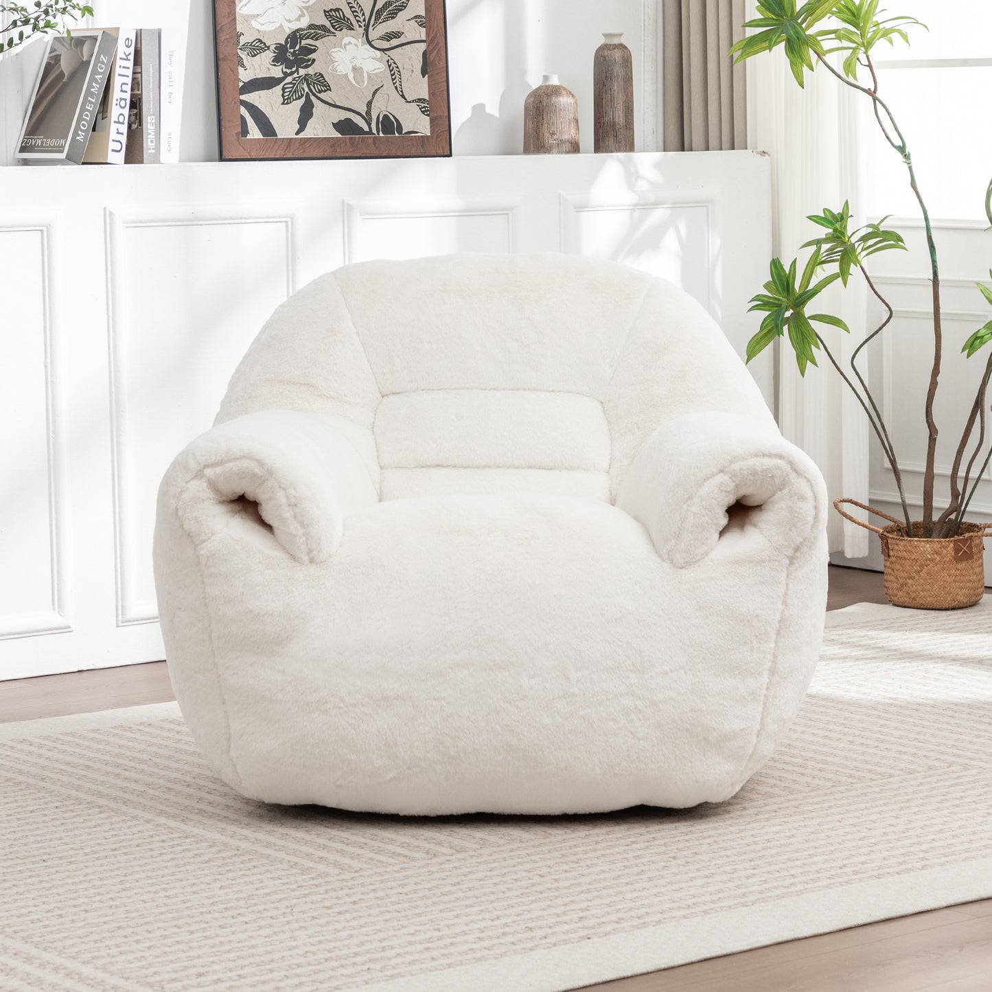 Bean Bag Chair, Comfy Sofa With Back Support, Faux Fur Chair For