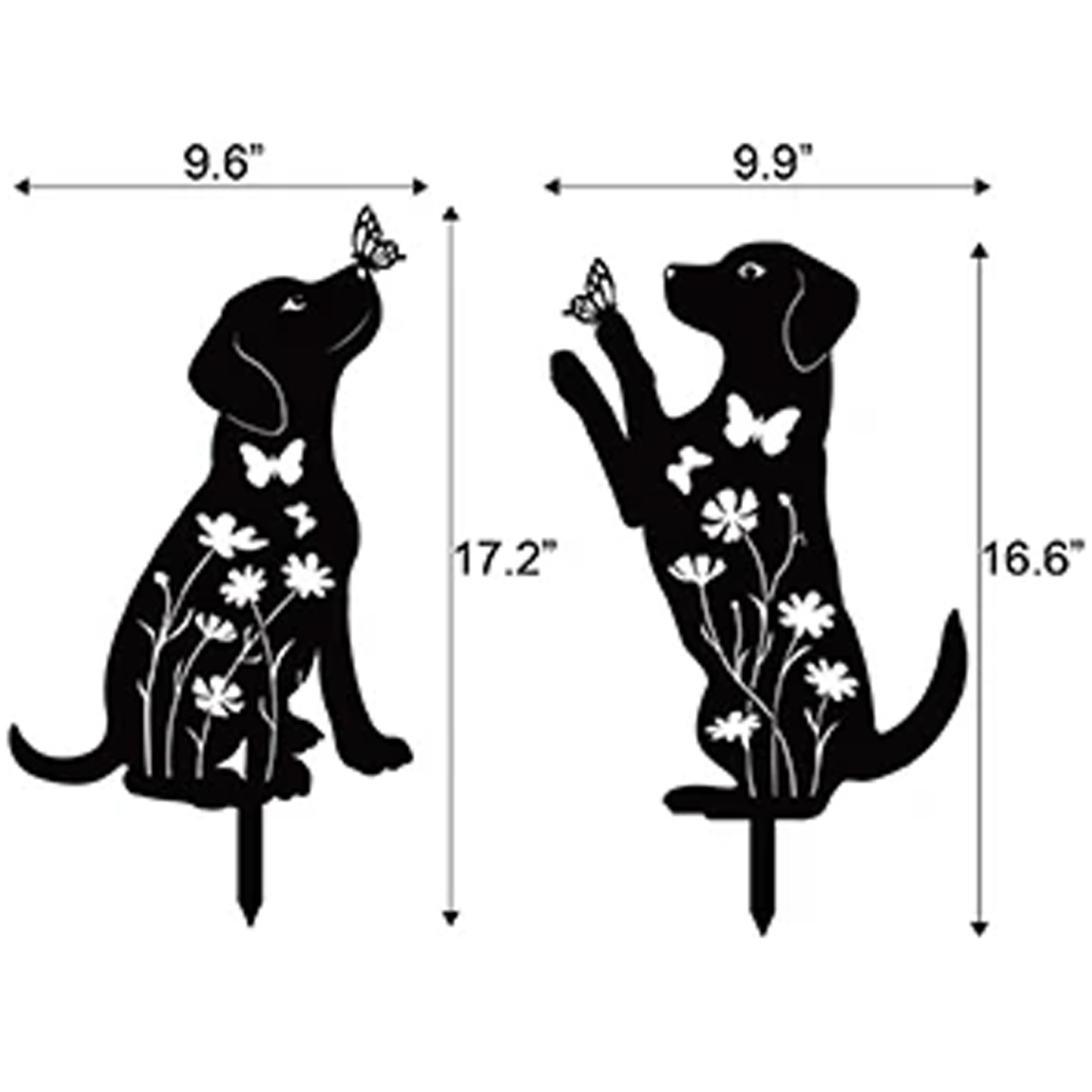 2pcs Metal Dog Garden Decor Puppy Silhouette Stakes Outdoor Yard Art