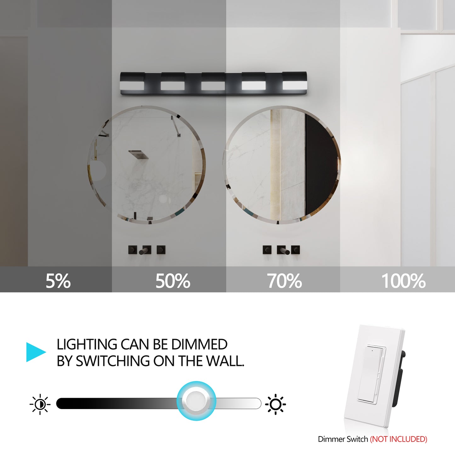 5-Light Modern Bathroom Vanity Lighting - LED Wall Fixture