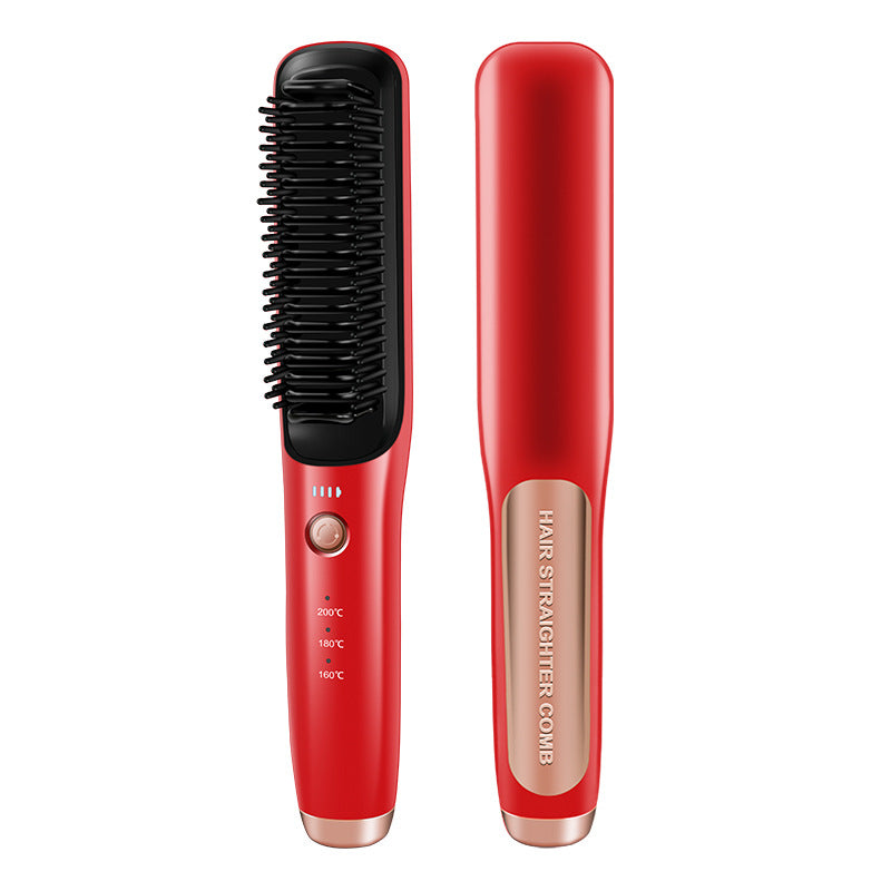 Dual-Use Wireless Hair Comb and Straightener for Curly and Straight Hair
