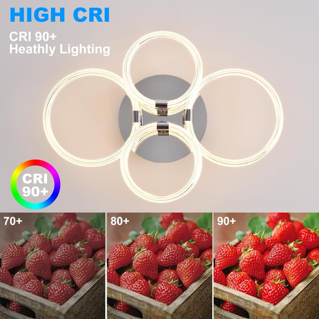 Modern Dimmable LED Ceiling Light with Remote Control, 4-Ring Acrylic Flush Mount Fixture for Bedroom, Living Room, Kitchen