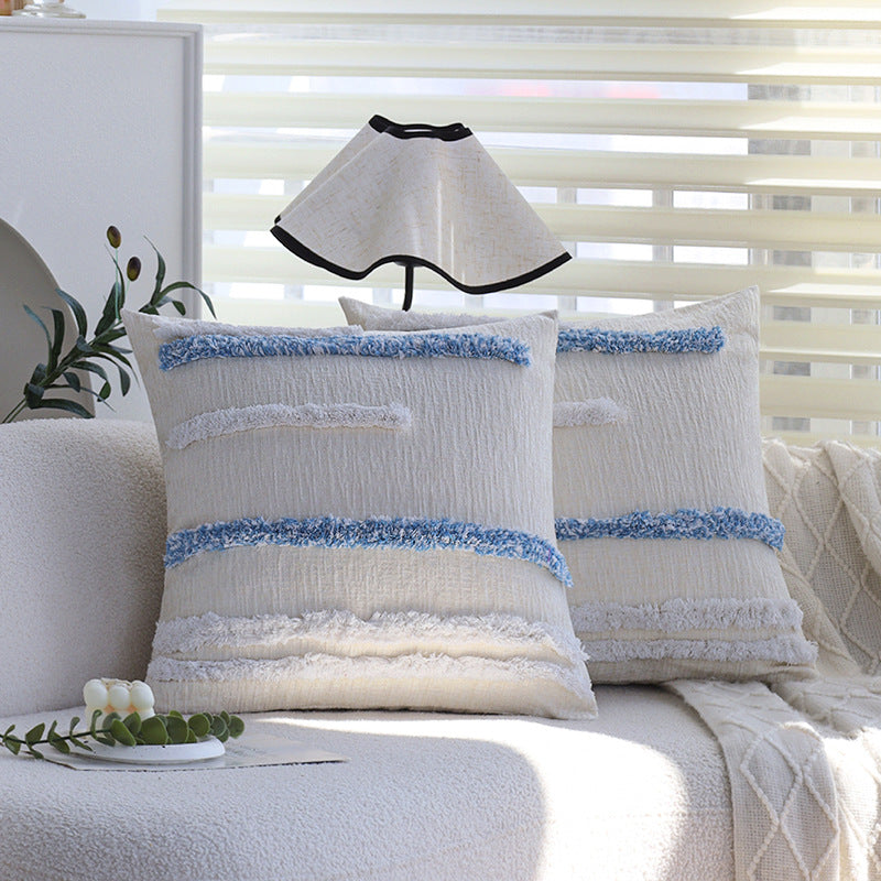 Blue Geometric Tufted Cushion Cover 45x45cm Bedroom Accent Pillowcase