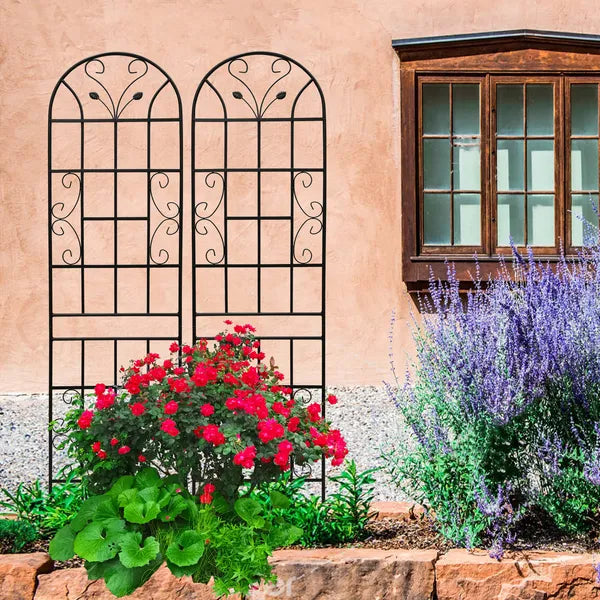 Metal Garden Trellis for Climbing Plants - 2 Pack, 86.7" x 19.7", Rustproof, Black