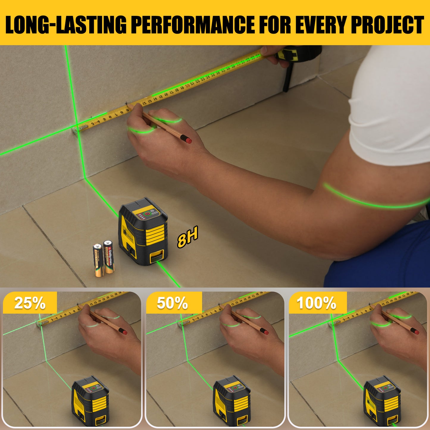 Green Laser Level with Self-Leveling & Magnetic Base - Accurate Cross Line Tool for Tiling & Hanging