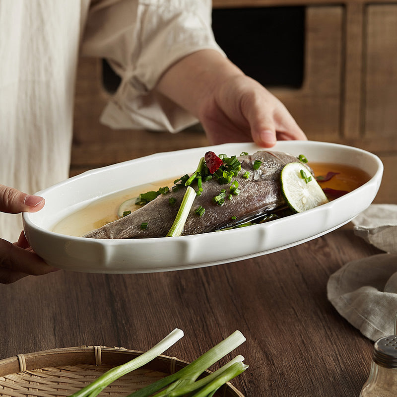 Japanese Style Large Fish Serving Plate - Ceramic Dinner Dish, Multiple Sizes