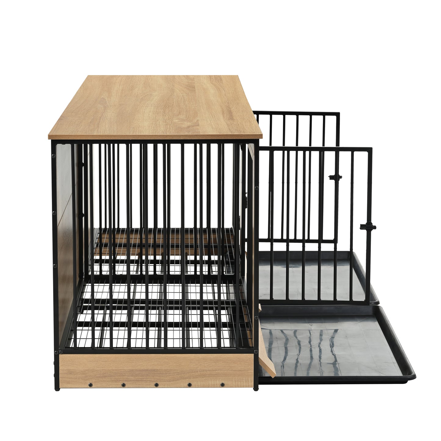 XL Large Double Dog Crate Furniture with Tray - Black & Natural