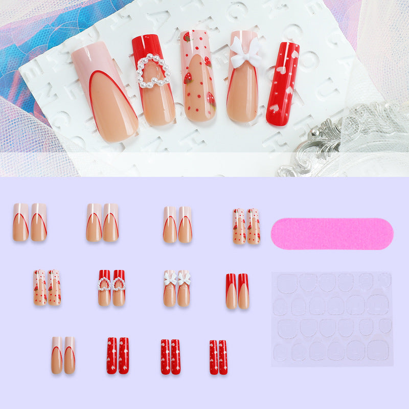 Valentine's Day Nail Stickers Set - Watermelon Heart & Bow Designs, 24 Pieces