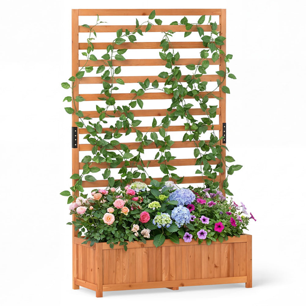 Wooden Raised Garden Bed with Trellis - 59 Inch Tall Planter Box