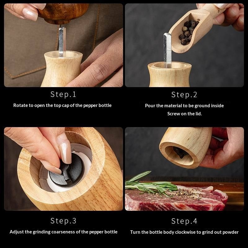 Solid Wood Salt and Pepper Grinder Set - Acacia & Oak Finish, Modern Kitchen Accessory