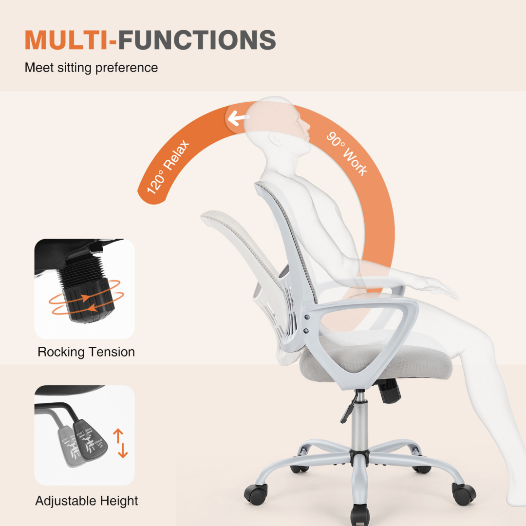 Ergonomic Mid Back Office Chair with Lumbar Support - Grey