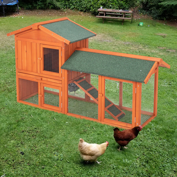 Wooden Rabbit Hutch 61 Inch Multi-Level Pet Cage with Locking Doors