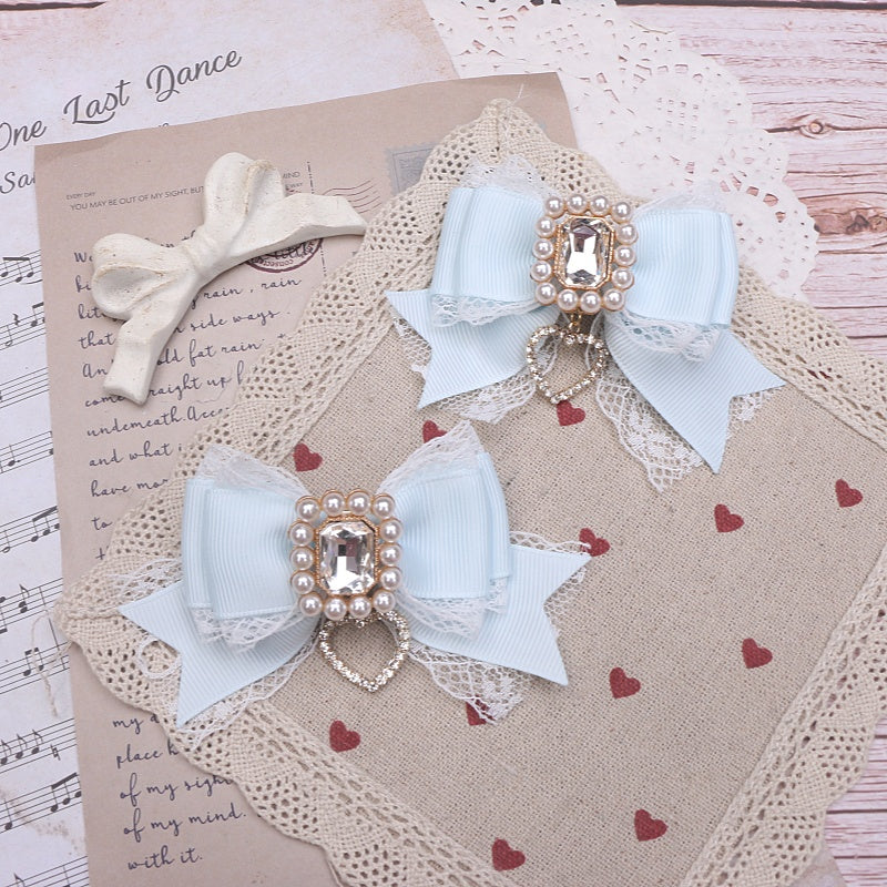 Cute Lace Bow Hair Accessories Set with Rhinestones - Multiple Colors