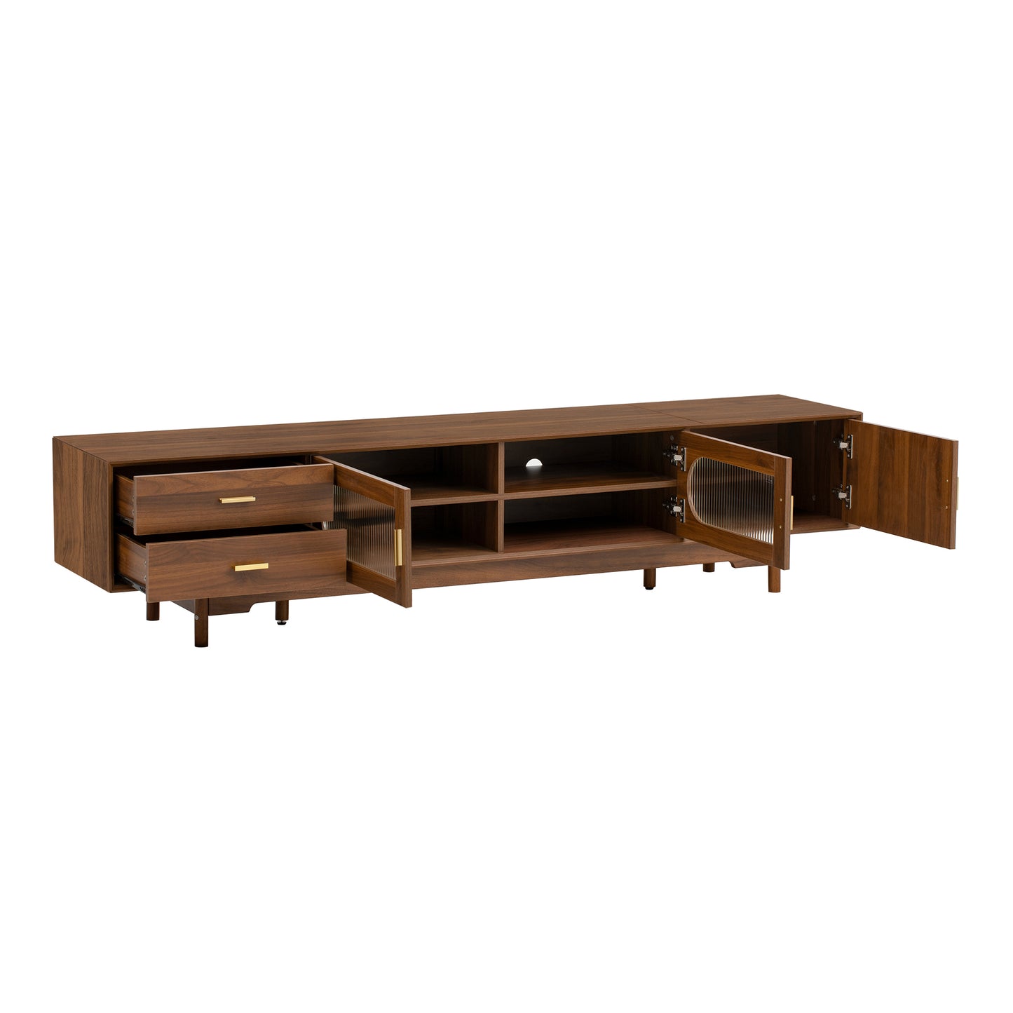 Modern 78-Inch TV Stand for TVs Up to 85" with Glass Doors & Drawers - Walnut