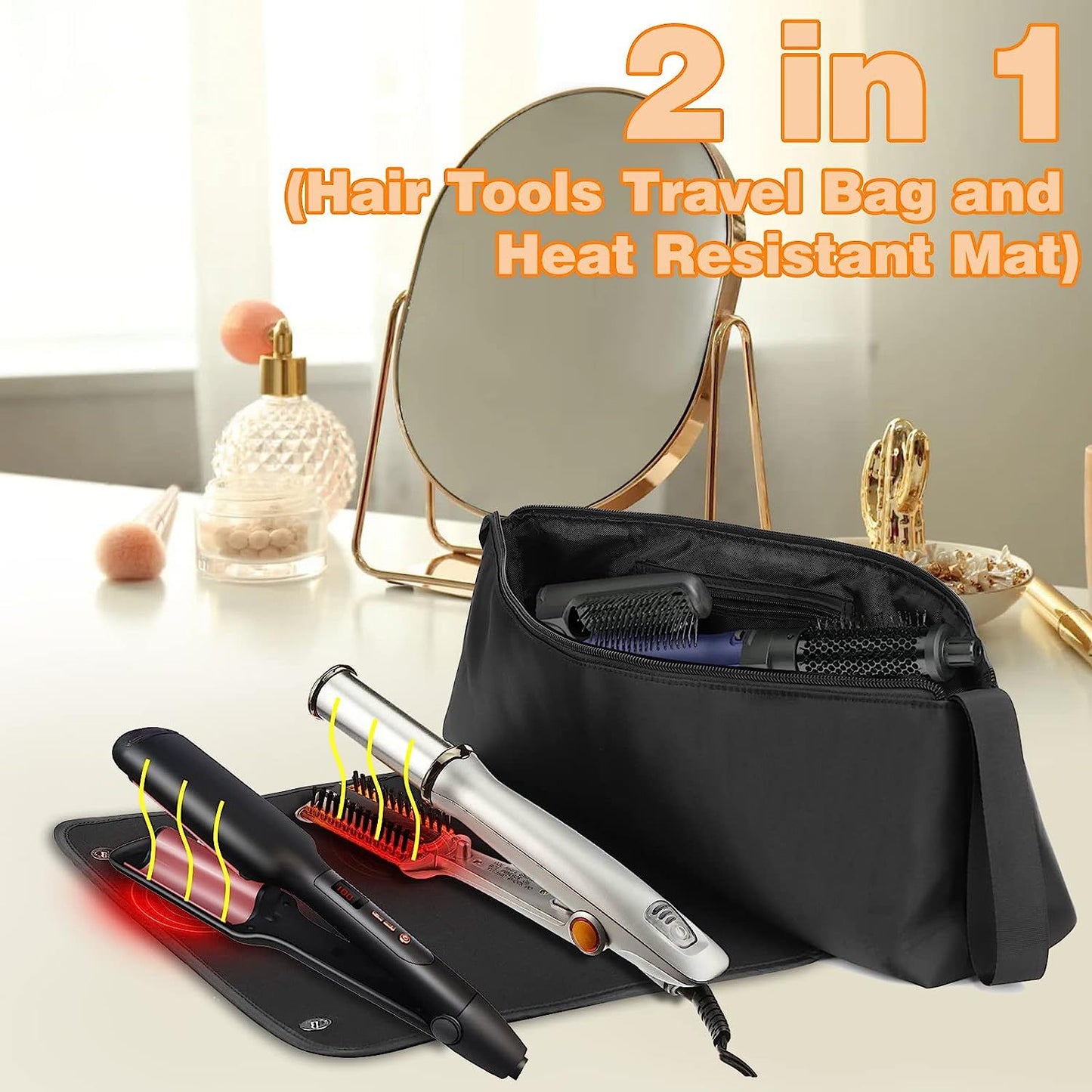 Travel Storage Bag for Hair Styling Tools - Black, 36x12x10cm