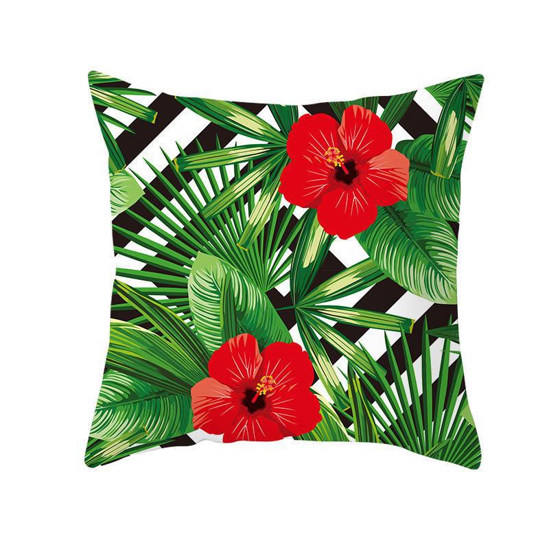 Green Plant Tassel Sofa Pillowcase - 45x45cm Plush Cushion Cover