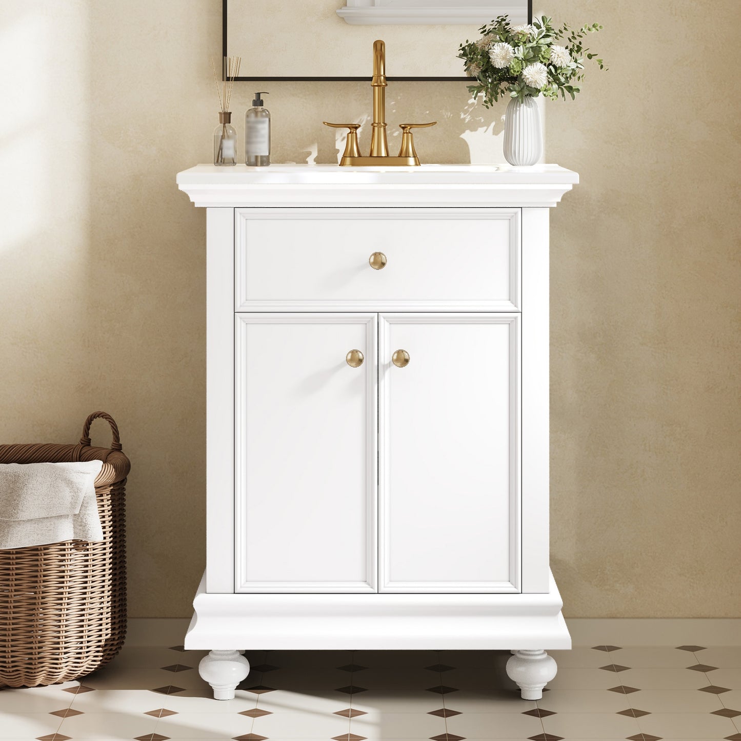 24" Modern Bathroom Vanity with Tip-Out Drawer - White