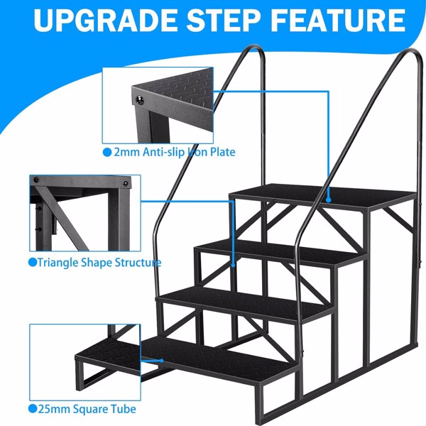 4-Step RV Ladder with Handrail - Heavy Duty Outdoor Steps