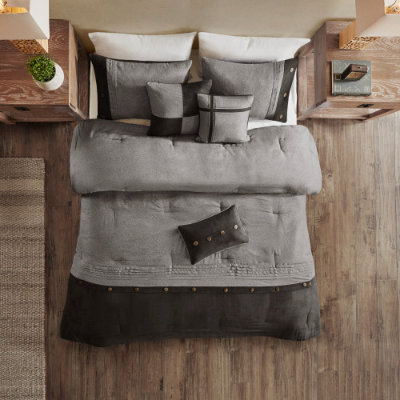 7 Piece Faux Suede Comforter Set - Cozy Lodge Style Bedding