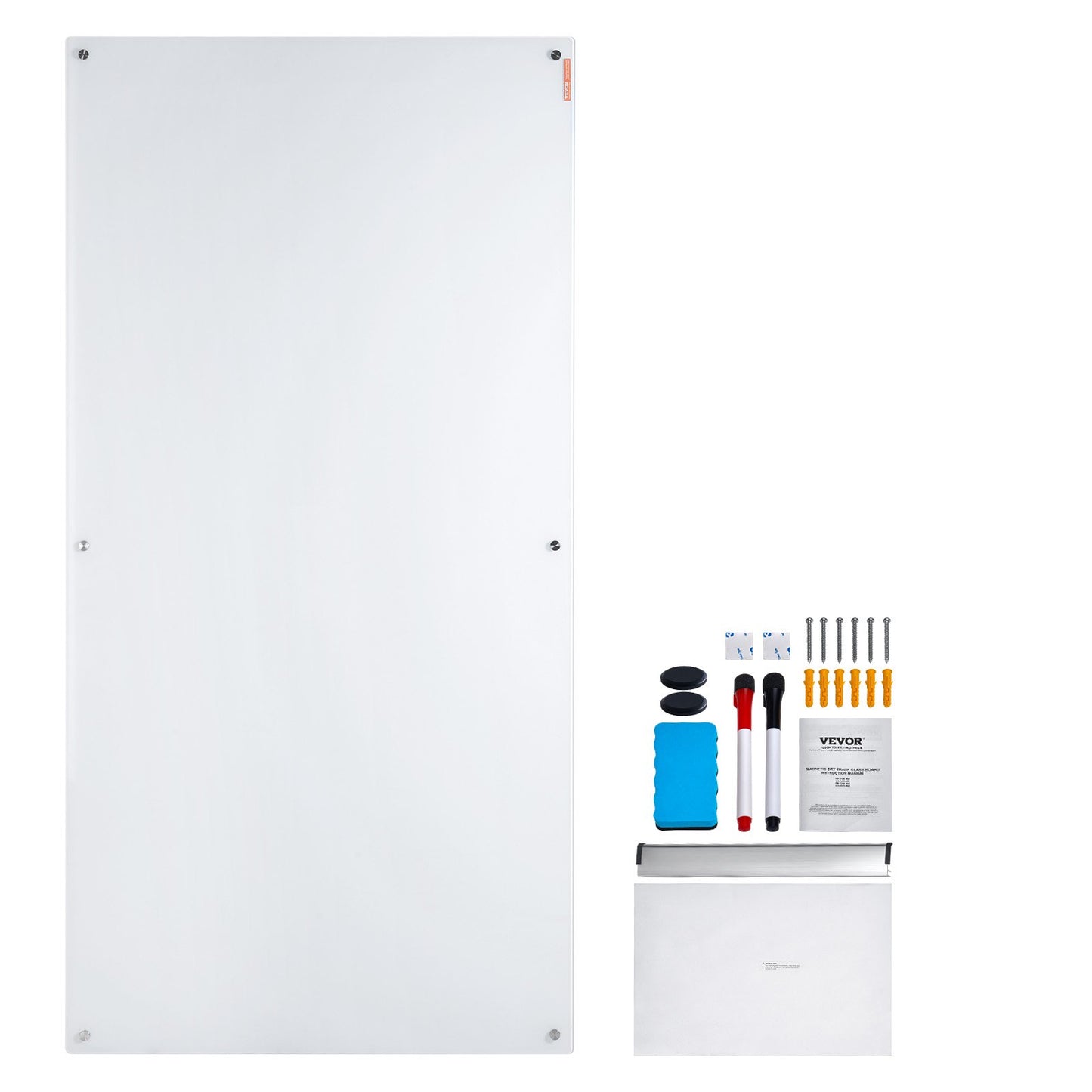 Magnetic Glass Dry Erase Board, 72"x36" Frameless Whiteboard with Marker Tray
