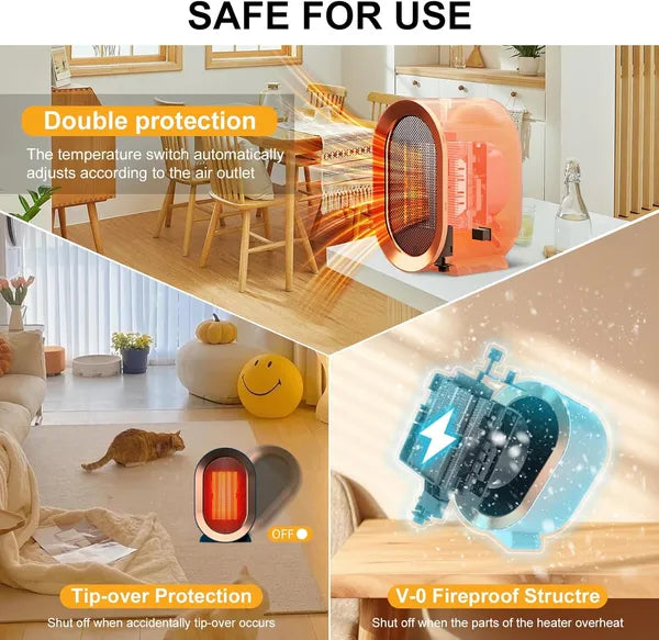 Portable Electric Space Heater 1200W Energy-Efficient Indoor Heater Fan