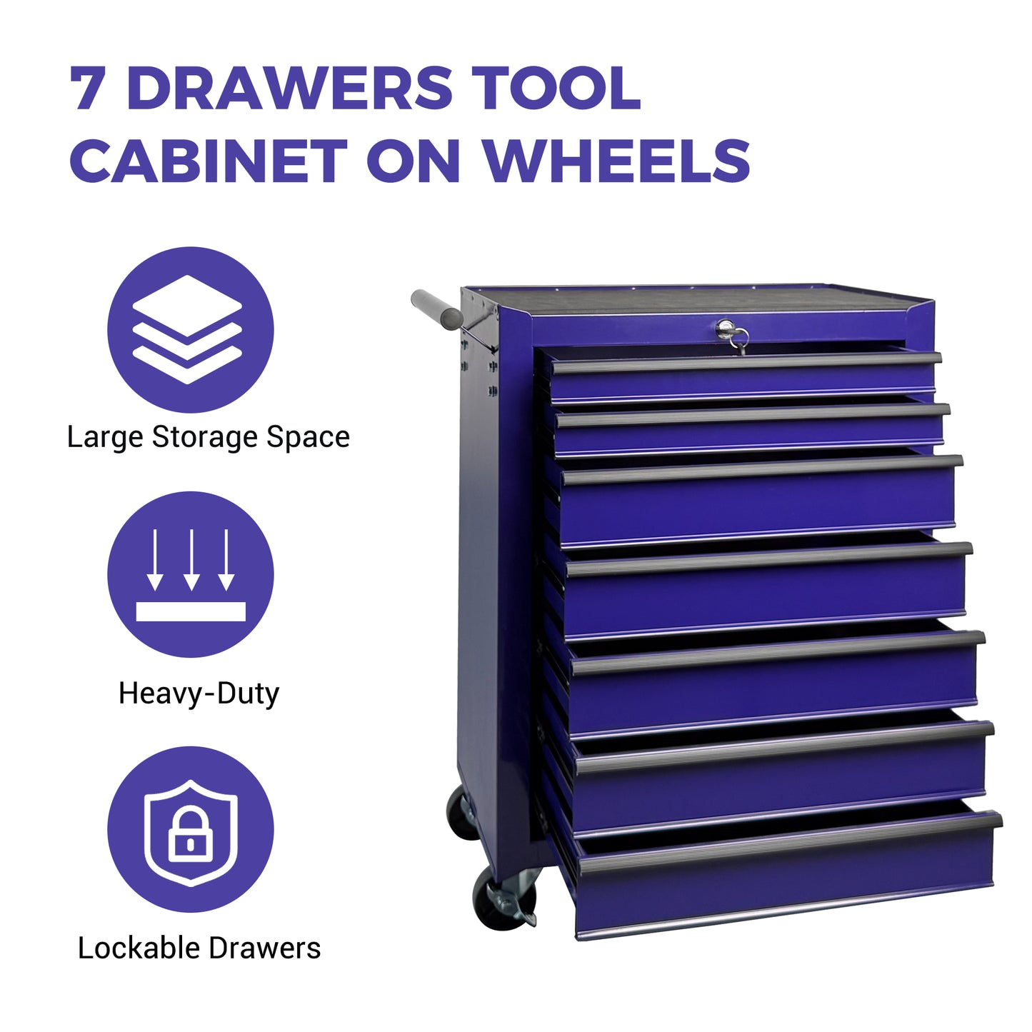Rolling Steel Tool Chest with 7 Drawers - 20 Inch Garage Storage Cabinet