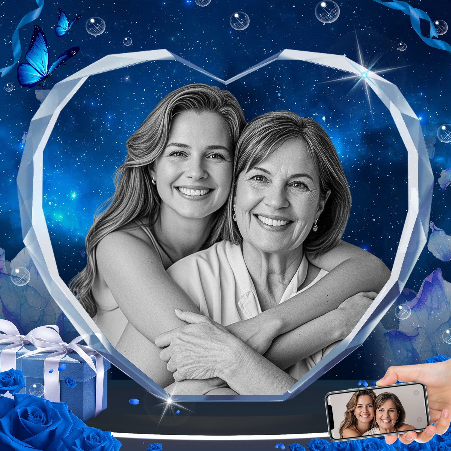 Personalized 3D Crystal Photo Gift - Custom Engraved Heart Keepsake