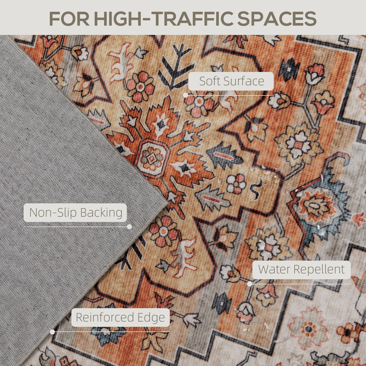 Boho Print Area Rug 5x7 - Machine Washable Non-Slip Carpet - Tawny Brown