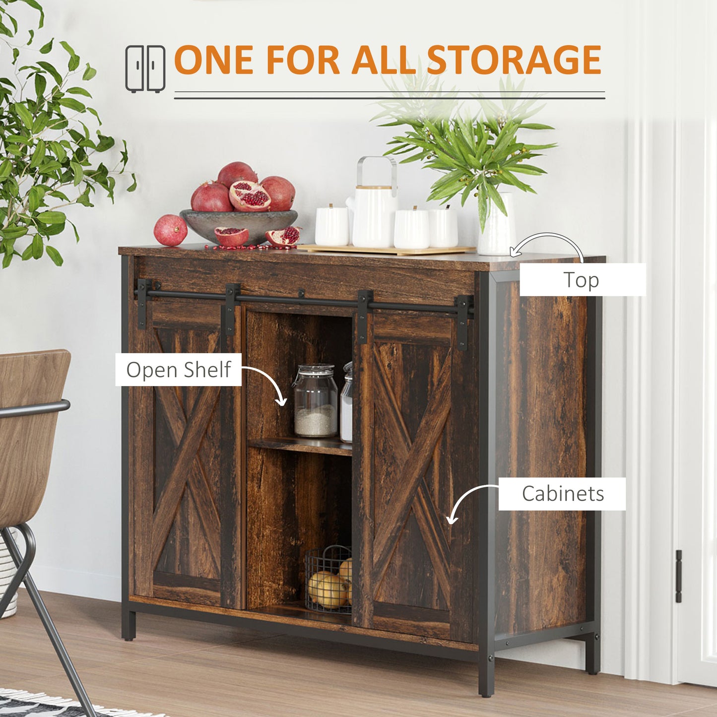 Rustic Brown Sideboard Buffet Cabinet with Sliding Doors
