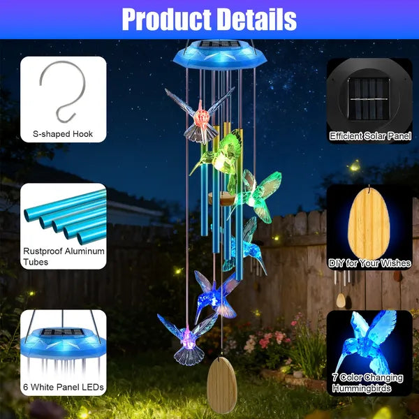 Solar Wind Chimes with Color-Changing LED Lights - Waterproof Decor