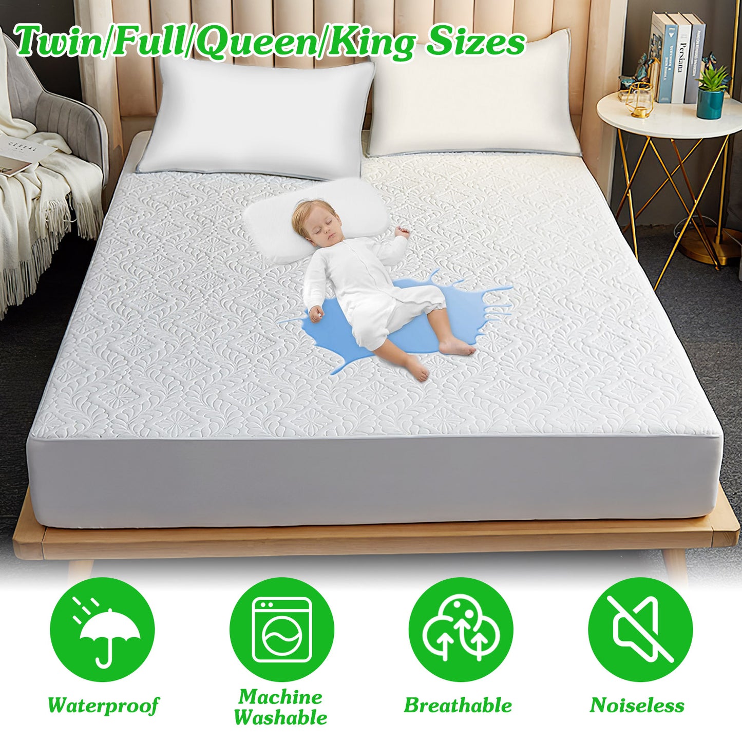 Full Size Waterproof Mattress Protector - Soft Cotton, Deep Pocket
