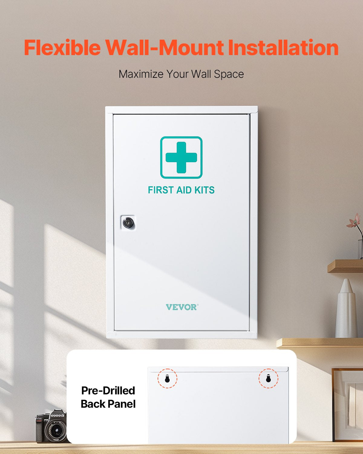 Wall-Mounted First Aid Cabinet - 3-Shelf Metal Med Box