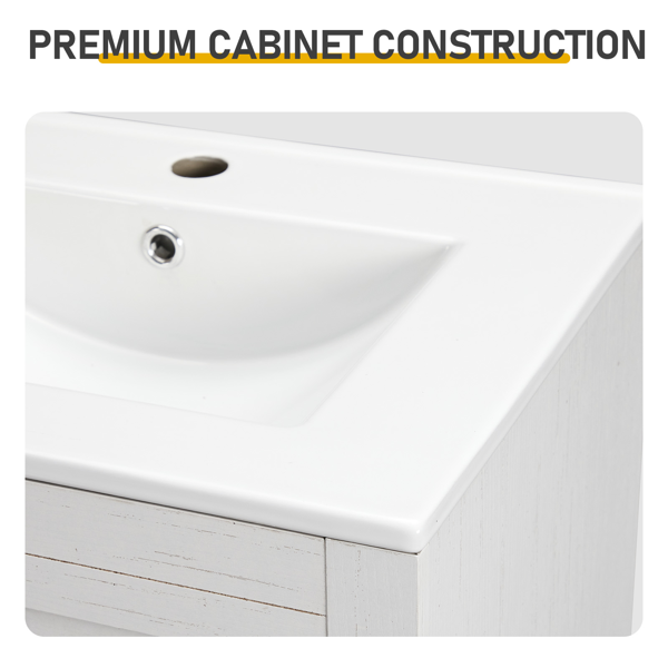 30-Inch Water-Washed White Double Barn Door Vanity Cabinet