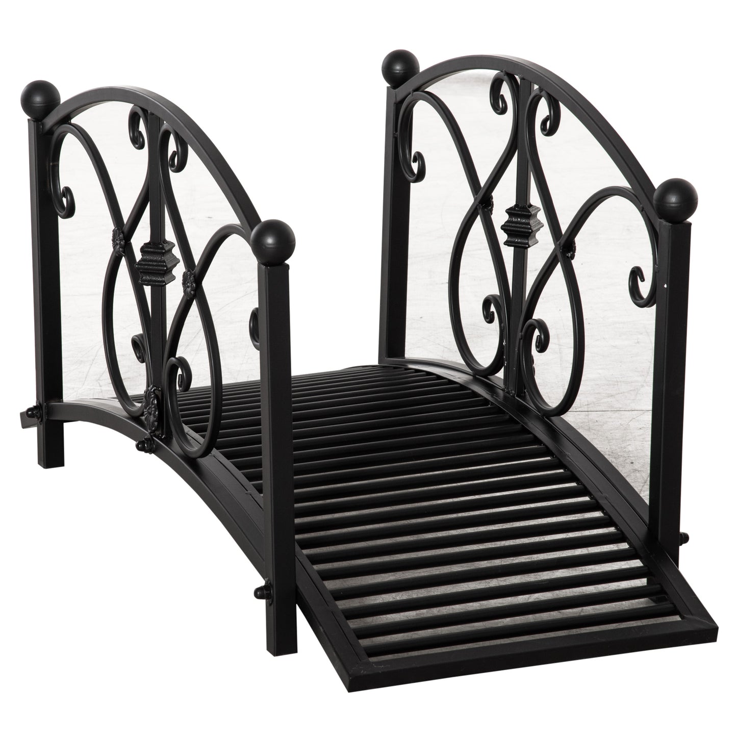3.3FT Garden Bridge with Safety Railings - Decorative Black Backyard Pond Footbridge