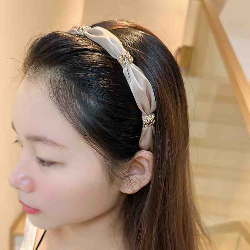 Luxury Silk Hairband with Rhinestones & Bow Knot - Handmade Women’s Accessory