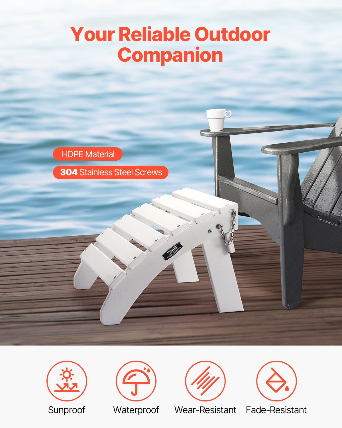 Outdoor Adirondack Ottoman Foldable Patio Footrest - White