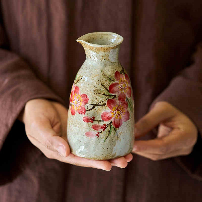 Hand-Painted Peach Blossom Ceramic Jug Set for Home & Garden Décor