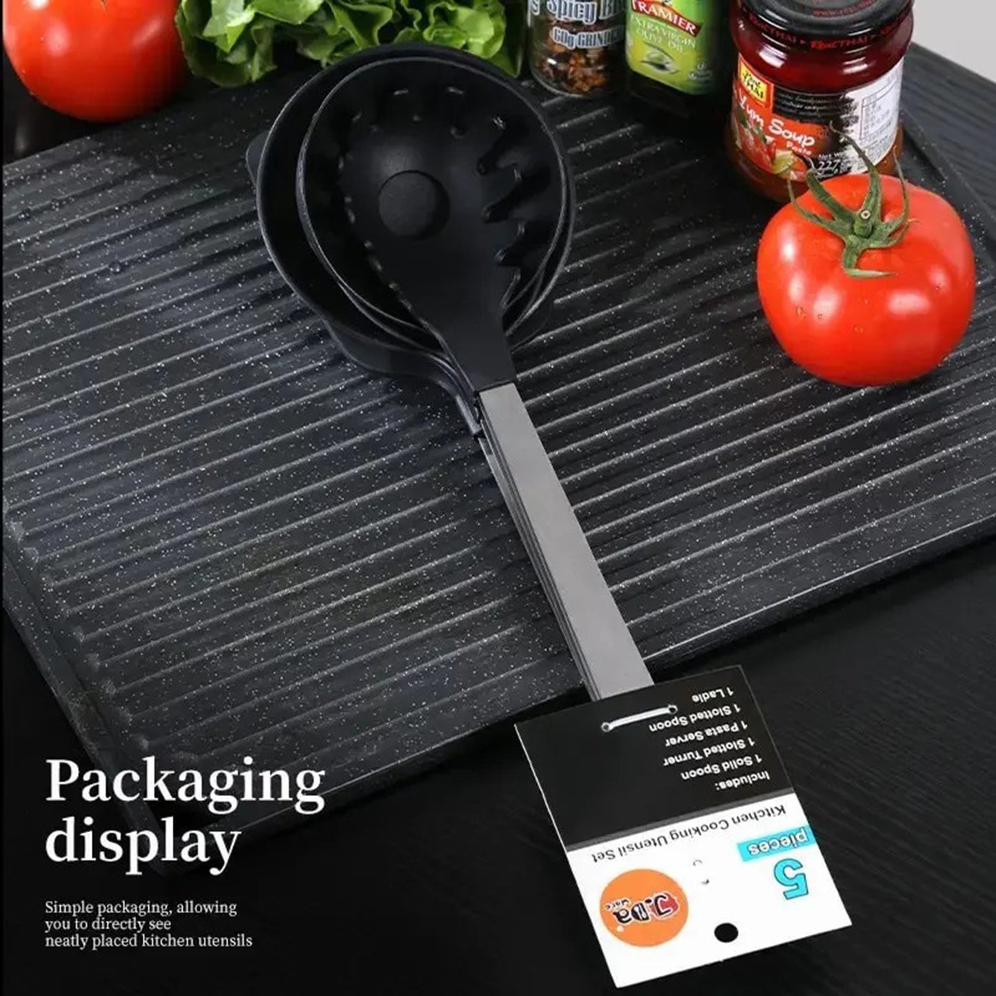 Premium 5-Piece Kitchen Utensil Set - Stainless Steel & Nylon