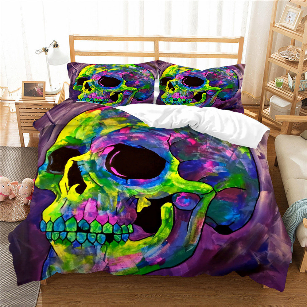 3D Printed Skull Bedding Set - Three-Piece Home Textile Decor, US Full 200x230cm