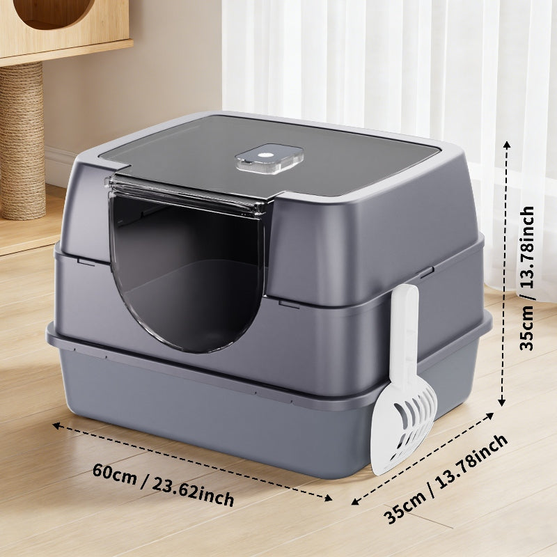 Dark Gray Fully Enclosed Cat Litter Box with Anti-Splash & Odor Locking - Large & Multi-Cat Households
