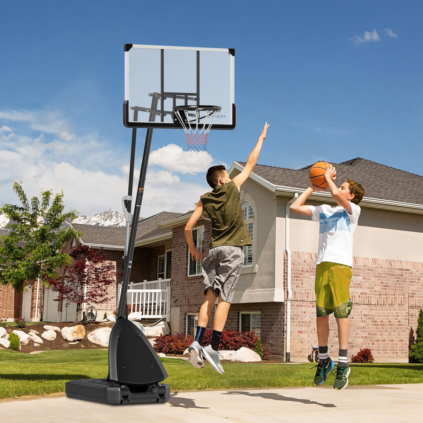 Adjustable Basketball Stand with 44" Backboard & Ball Return System