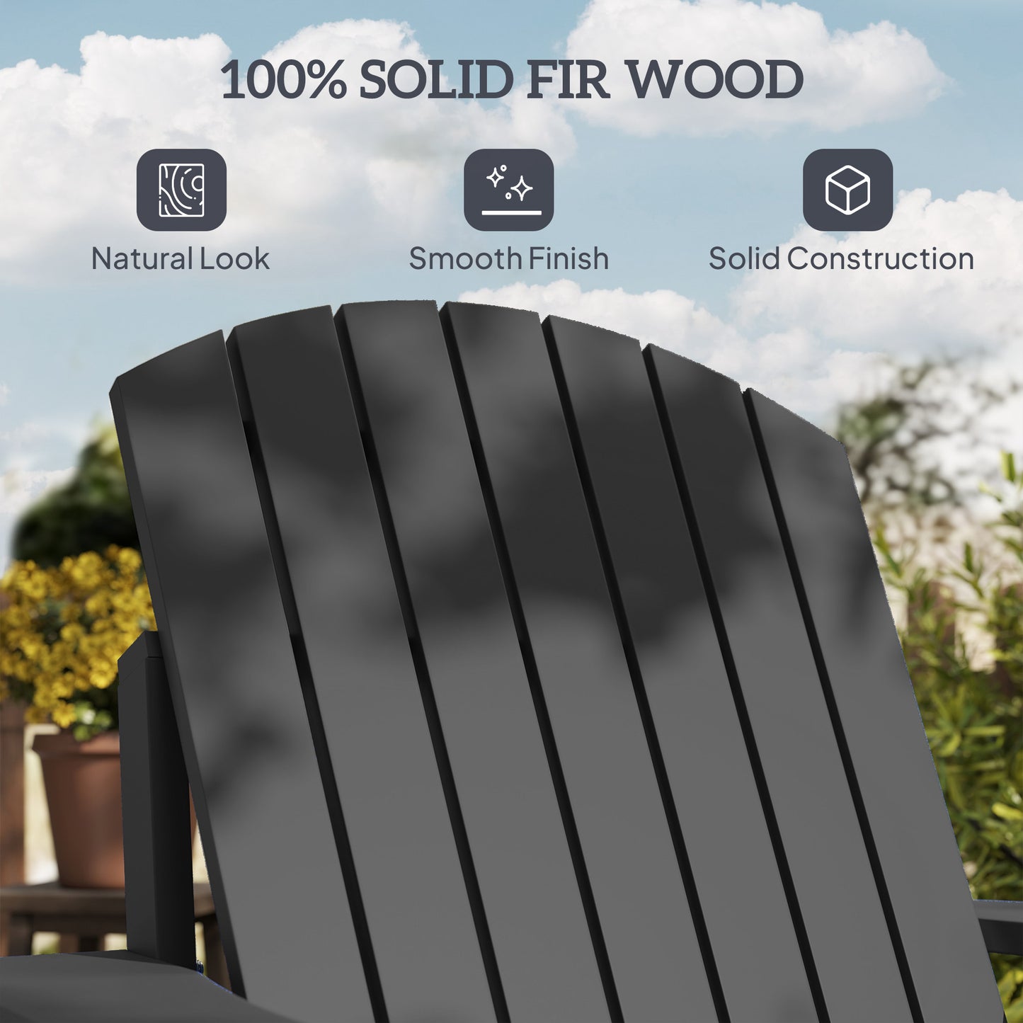 Black Oversized Adirondack Chair with Cupholder - Outdoor Seating