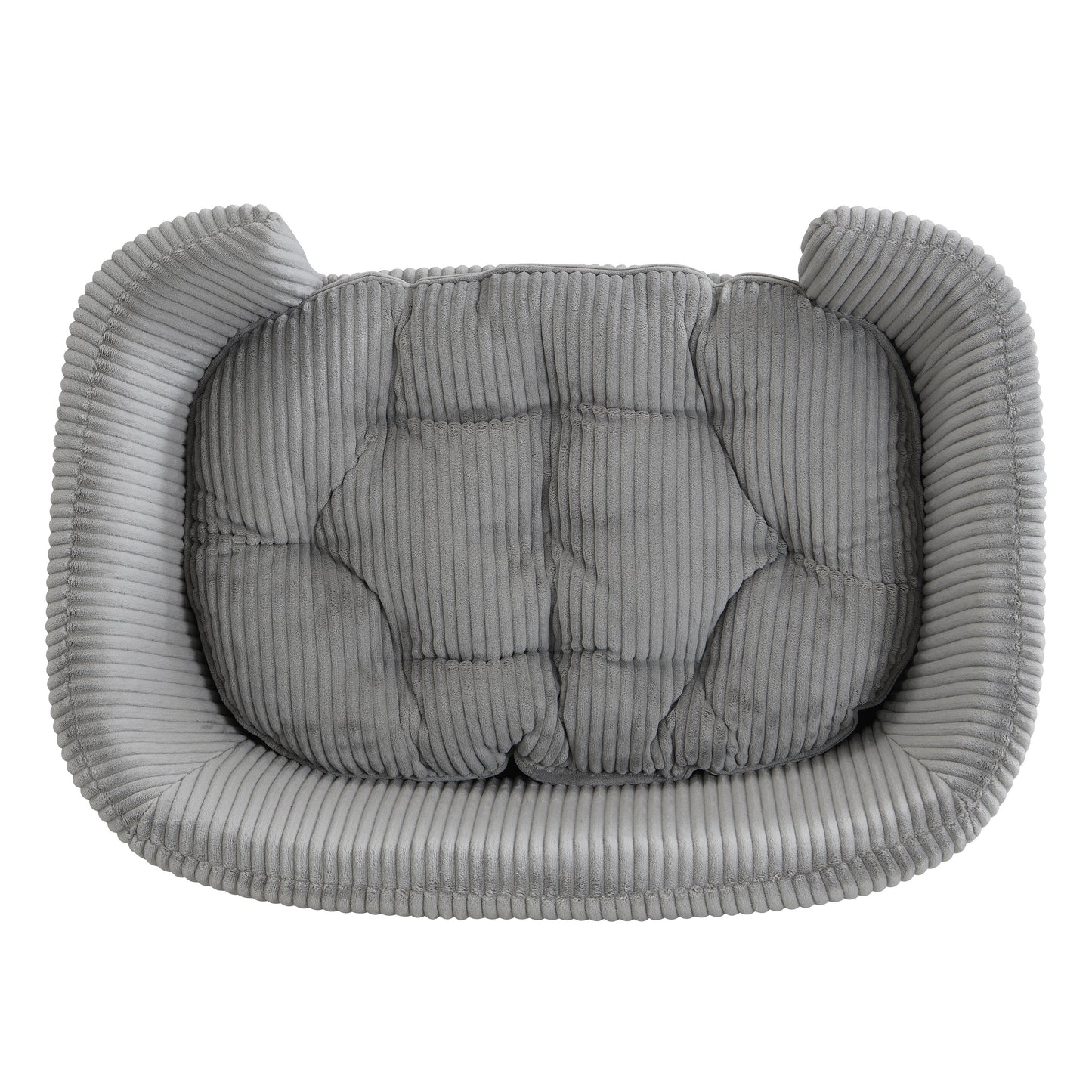 Small Dog Elevated Bed Frame with Corduroy Cushion & Rubber Wood Legs - Grey