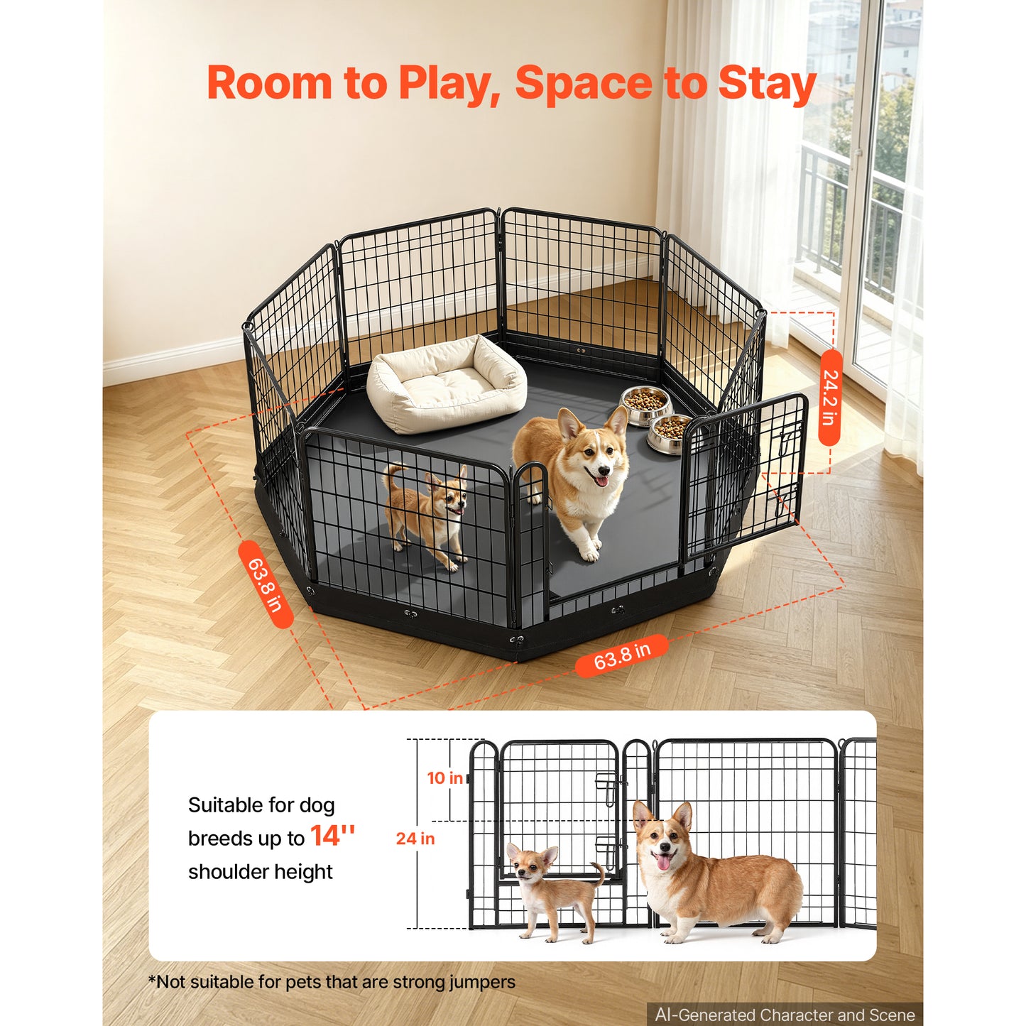 Foldable Dog Playpen 24 Inch with Door & Bottom Pad - Heavy Duty Metal Exercise Fence for Small Pets