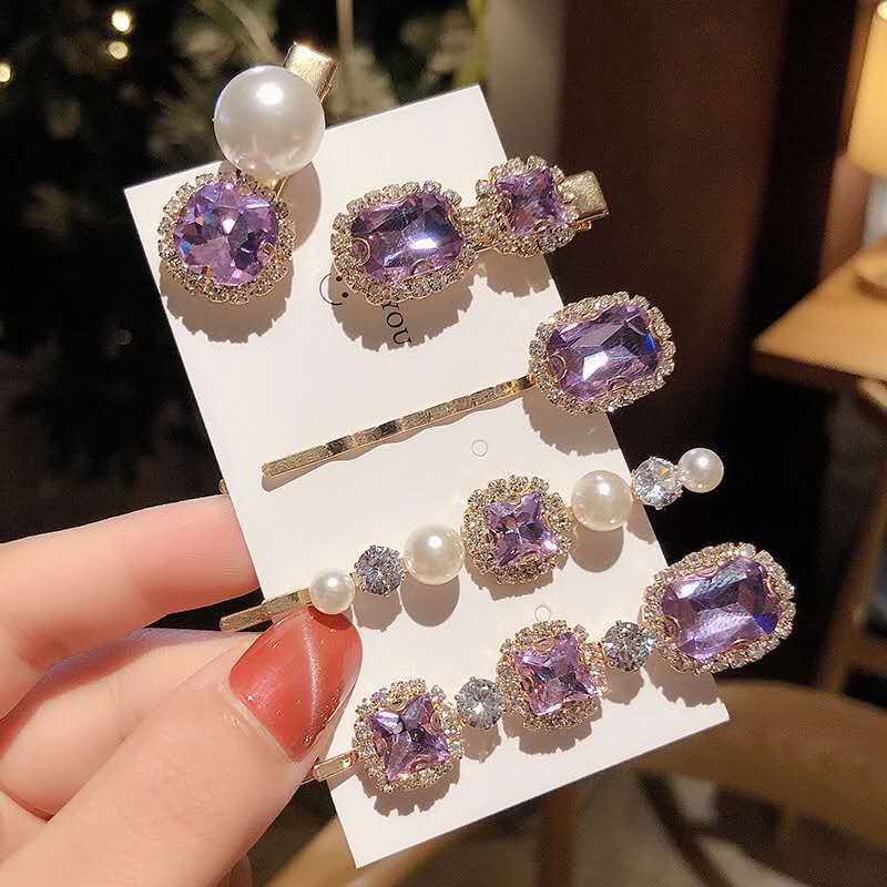 Vintage Rhinestone Hair Clips Set of 5
