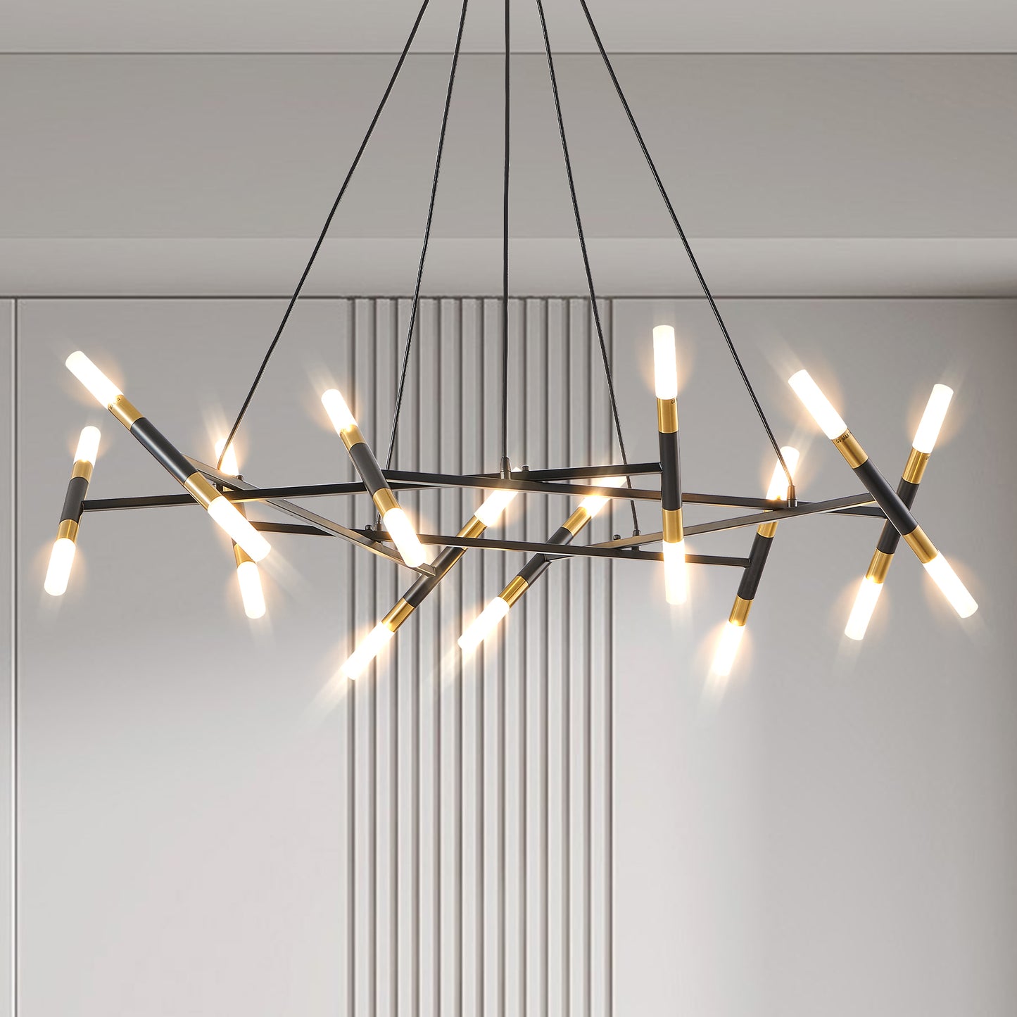 Modern Black & Gold Chandelier Light Fixture - Adjustable Pendant