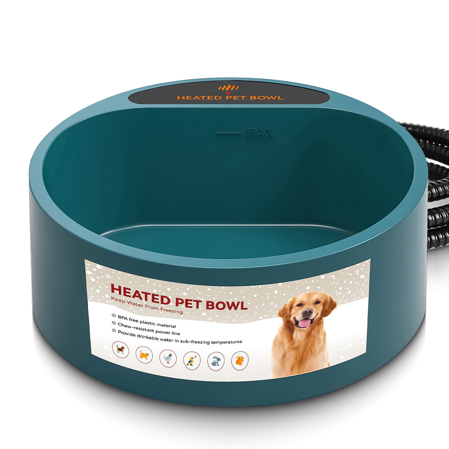 Heated Water Bowl for Dogs & Cats - 74.4oz IP67 Waterproof