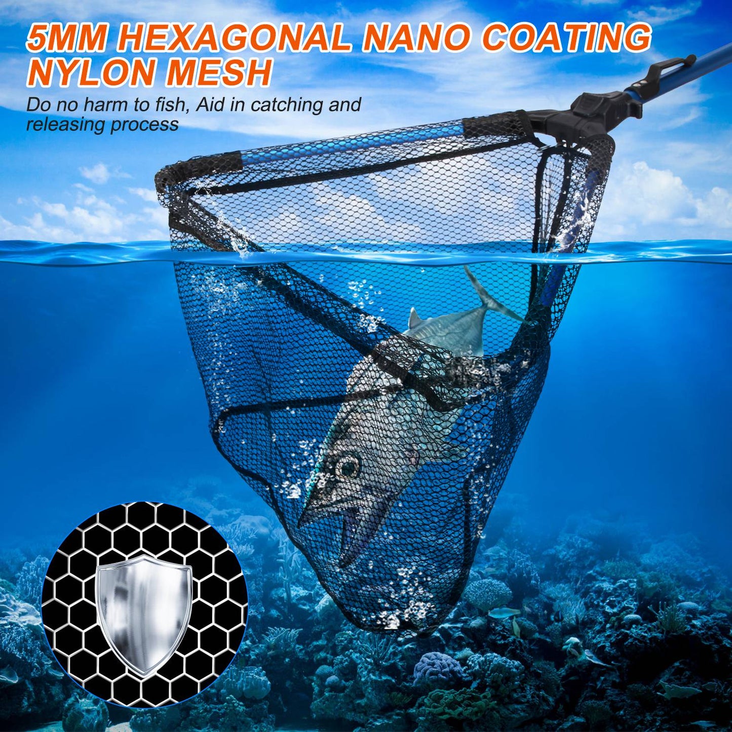 Foldable Fishing Net with Aluminum Alloy Handle - Black