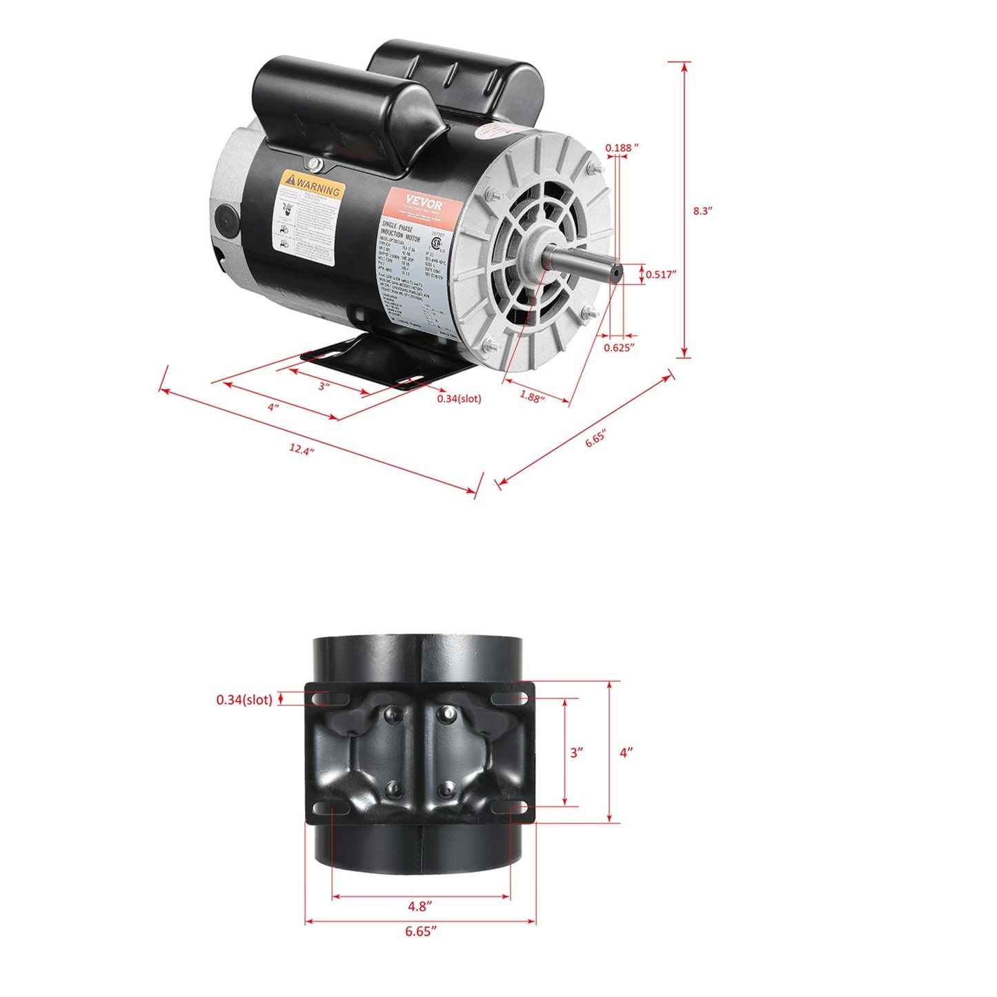 3.7HP Electric Air Compressor Motor 230V 56 Frame CW/CCW Rotation