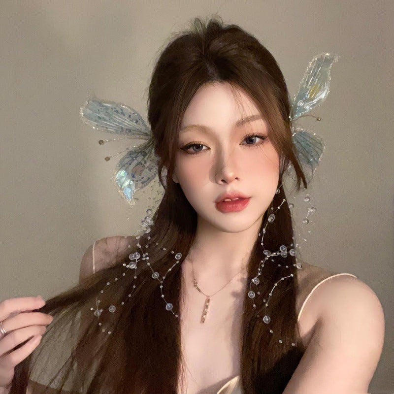 Bridal Crystal Butterfly Headpiece with Tassel