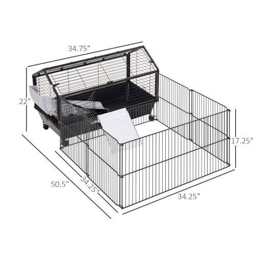 Small Animal Playpen Cage with Rolling Casters and Water Bottle - 35 Inch